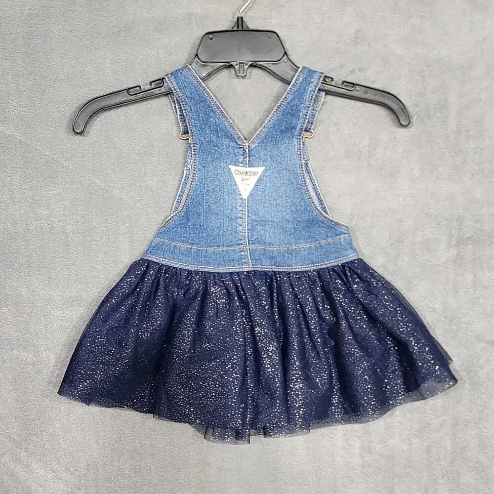 Oshkosh Bib‎ Overall Dress Baby Girl Navy Blue Sparkly Tutu Dress 24Months